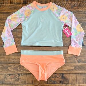 Justice Girls 2pc Rash Guard Kids Swim Set w/ Hipster Bottom Size XL (16/18) NWT